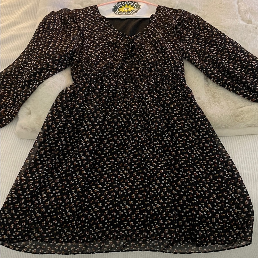 Madewell Black Floral Long-Sleeve Dress